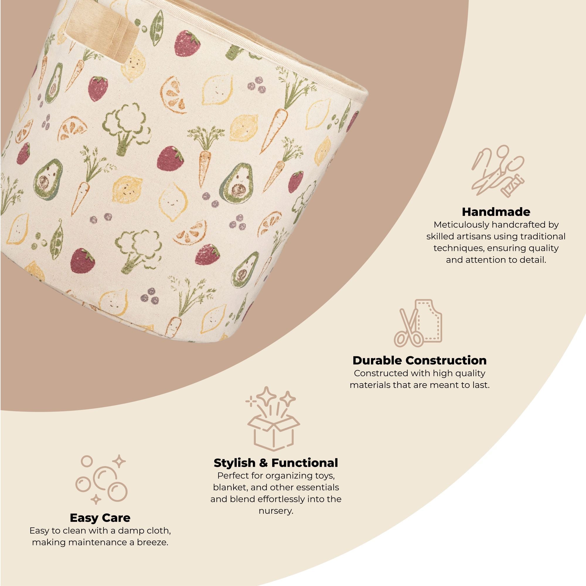 Crane Baby Clementine Fruits & Veggies Canvas Storage Bin- Bambi Baby