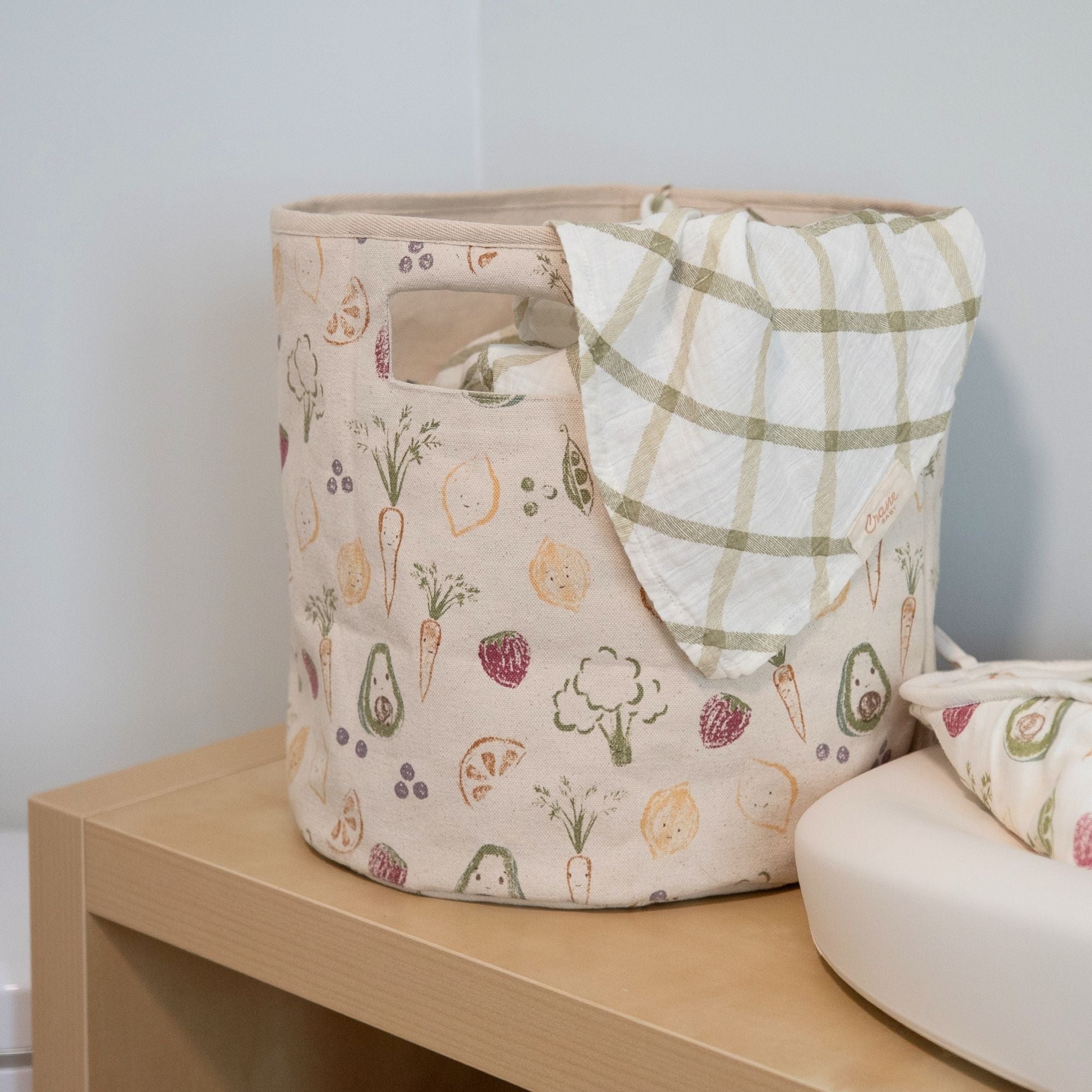 Crane Baby Clementine Fruits & Veggies Canvas Storage Bin- Bambi Baby