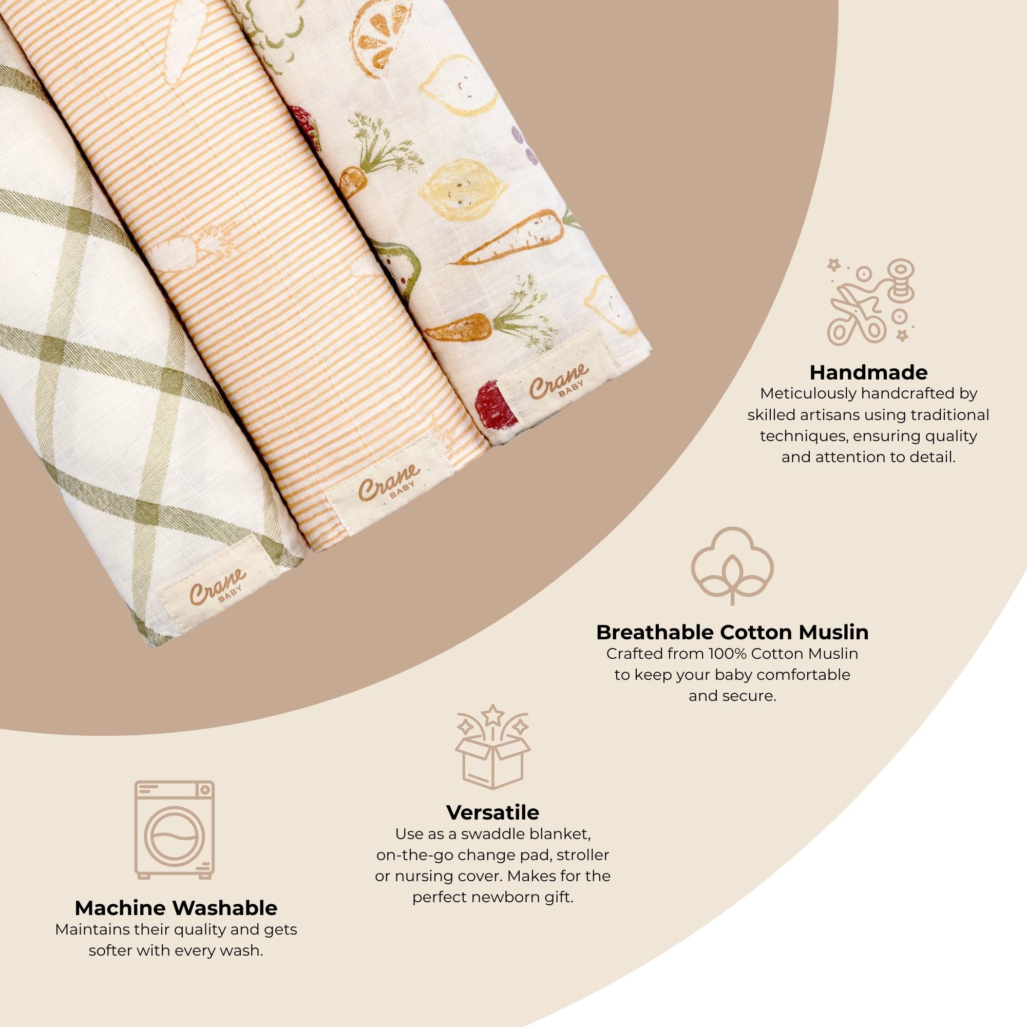Crane Baby Clementine Cotton Muslin Swaddle Blanket Set- Bambi Baby