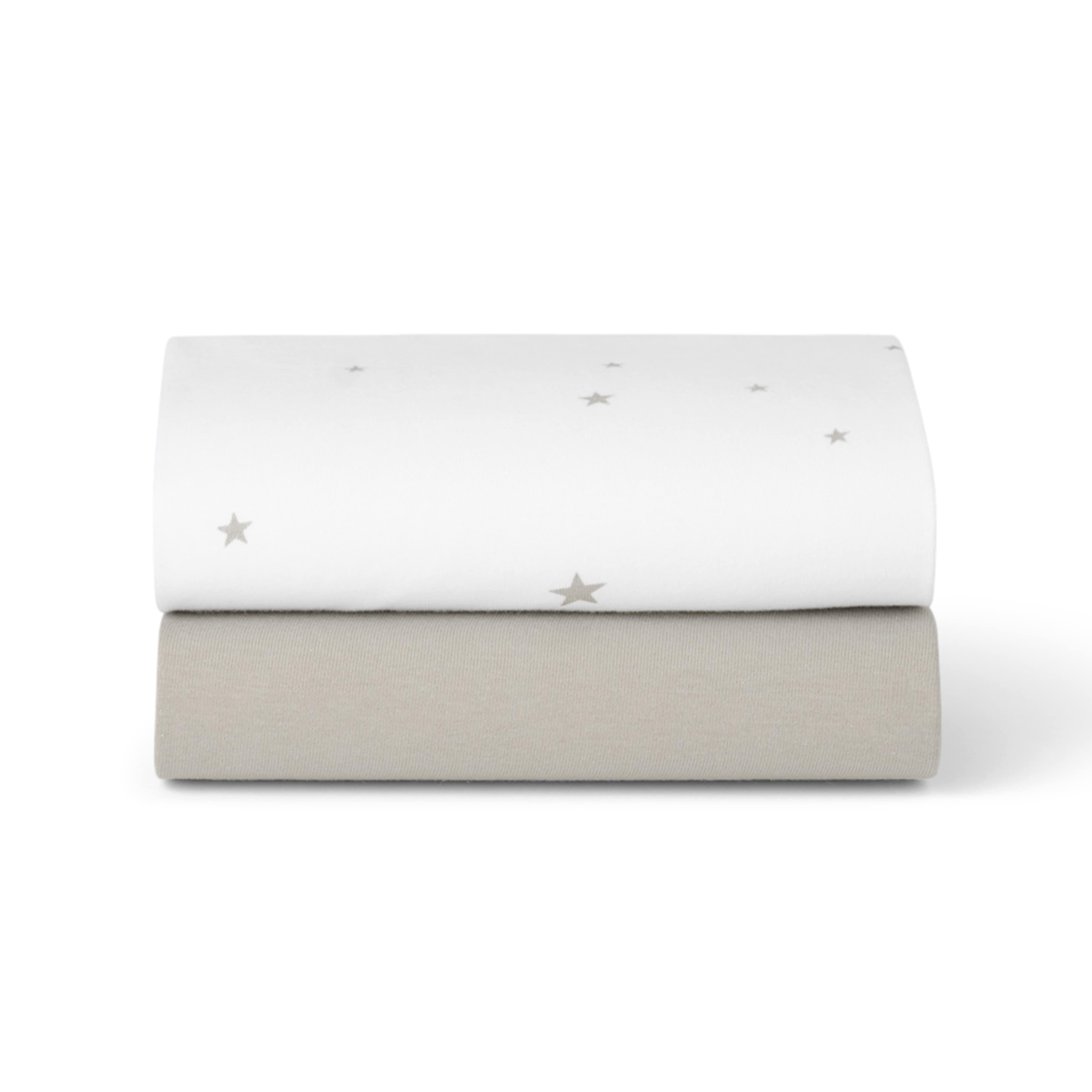 Snuz Bassinet 2 Pack Fitted Sheets - White Star- Bambi Baby