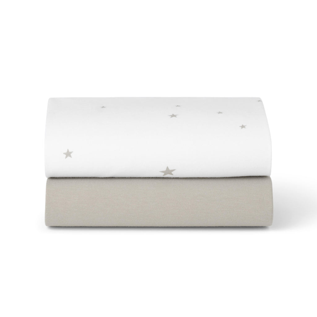 Snuz Bassinet 2 Pack Fitted Sheets - White Star- Bambi Baby
