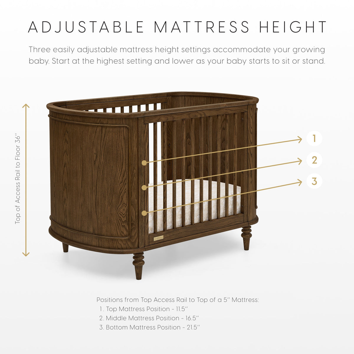Bellini Provence 4-in-1 Oval Convertible Crib & Breathable Luxury Mattress- Bambi Baby