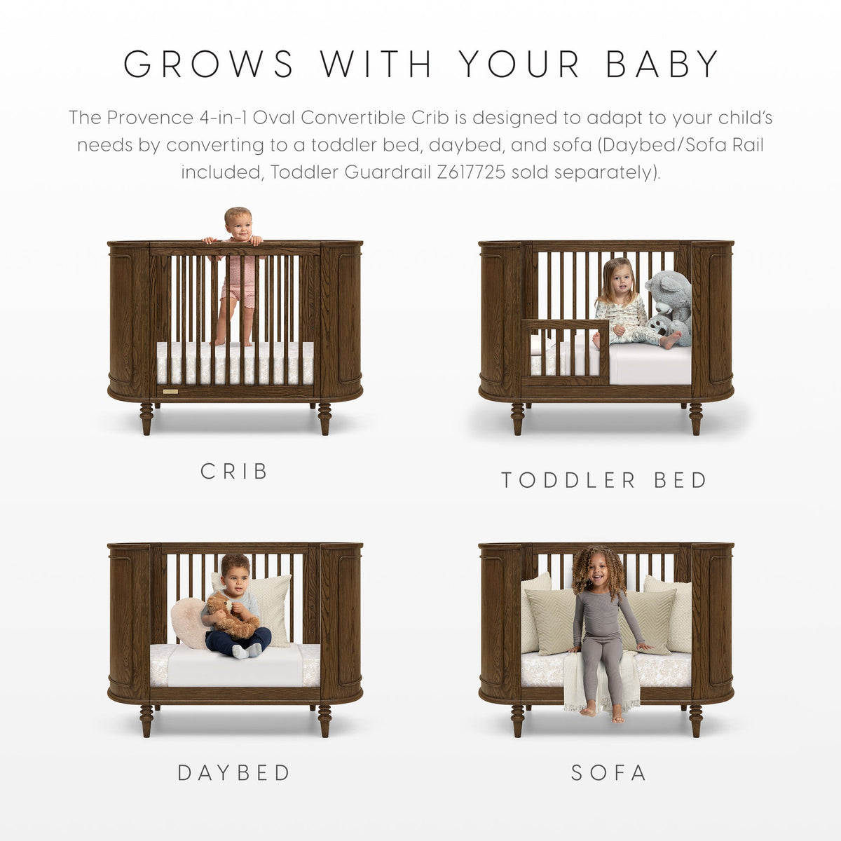 Bellini Provence 4-in-1 Oval Convertible Crib & Breathable Luxury Mattress- Bambi Baby