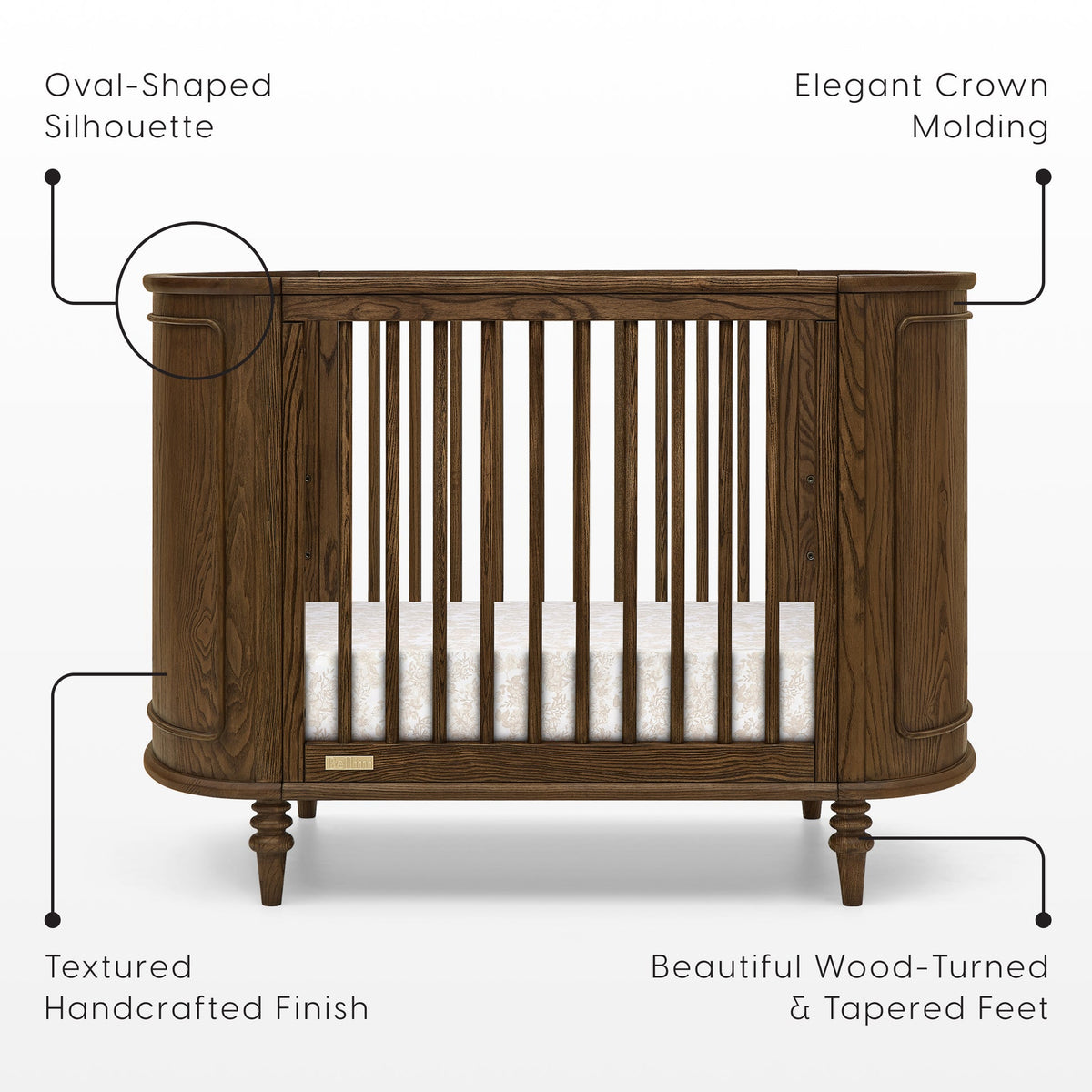 Bellini Provence 4-in-1 Oval Convertible Crib & Breathable Luxury Mattress- Bambi Baby