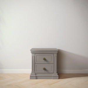 Aqua Grigio Silva Jackson Nursery Nightstand with Brass Knobs in Styled Room - Front View | Bambi Baby