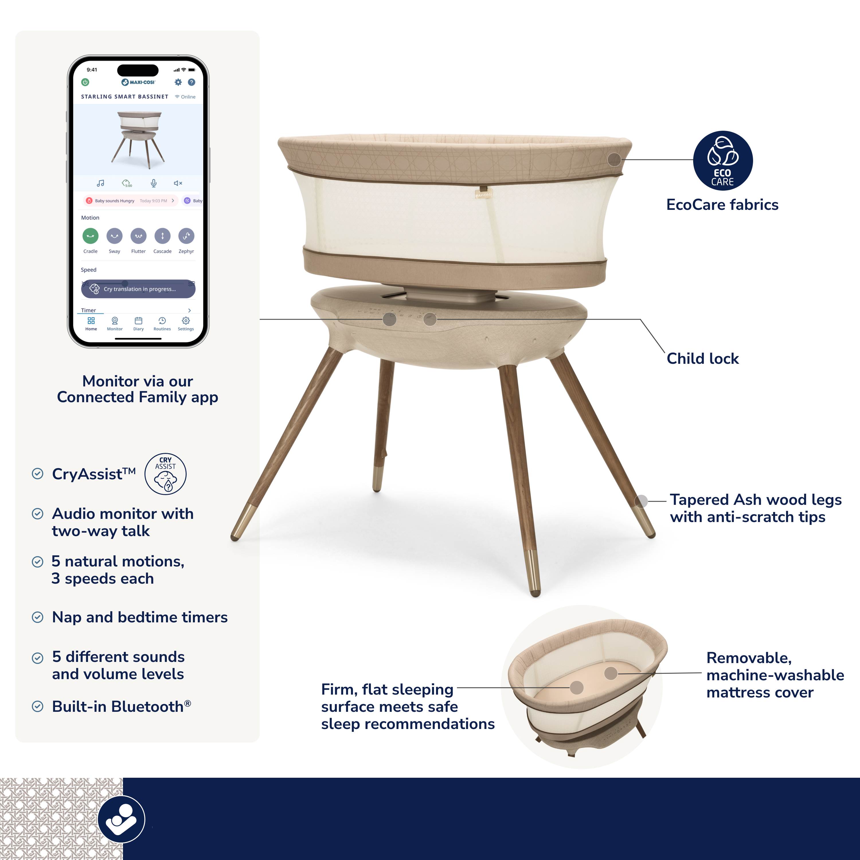Maxi Cosi Kindred Starling Smart Bassinet- Bambi Baby