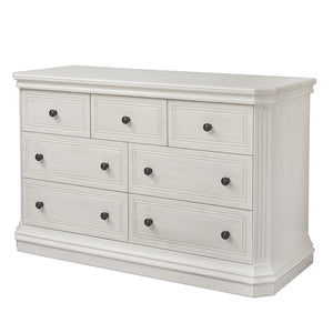 Brushed Ivory Sorelle Vista Elite Double Dresser - Front View with Dark Hardware | Bambi Baby