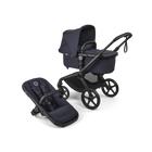 Deep Indigo Bugaboo Fox 5 Renew Complete Stroller System - Bassinet and Seat Front Angle with Black Base | Bambi Baby