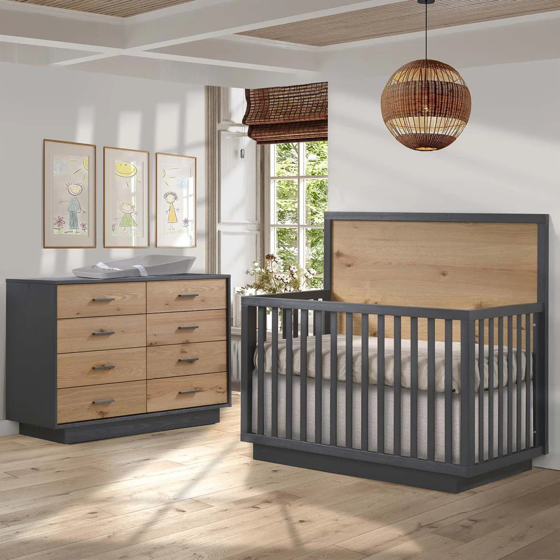 Natart Como Naturale 5-in-1 Convertible Crib with Wood Panel (without Rails)- Bambi Baby