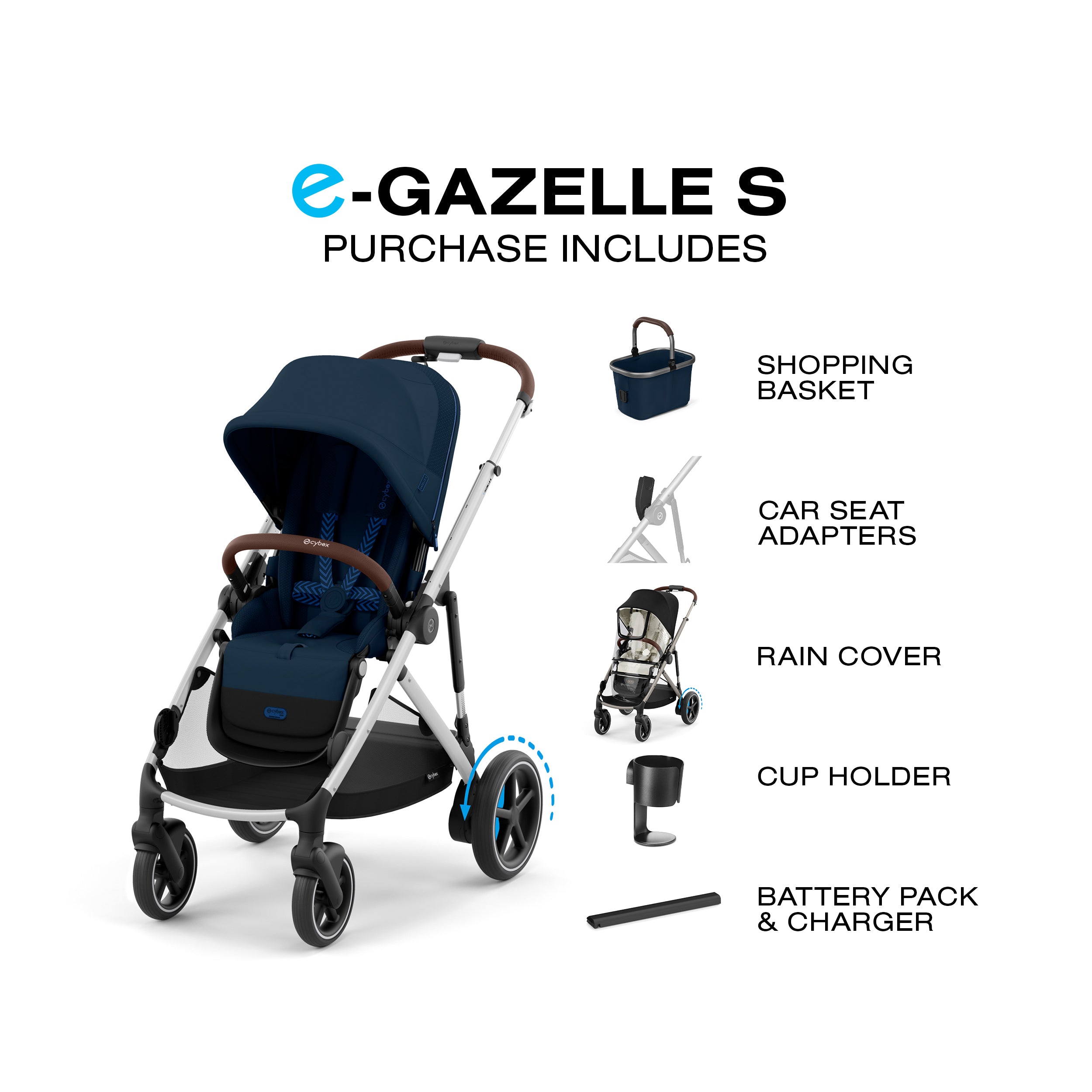 cybex shopper Cybex e-Gazelle S Electronic Assist Stroller, Silver Frame/Ocean Blue