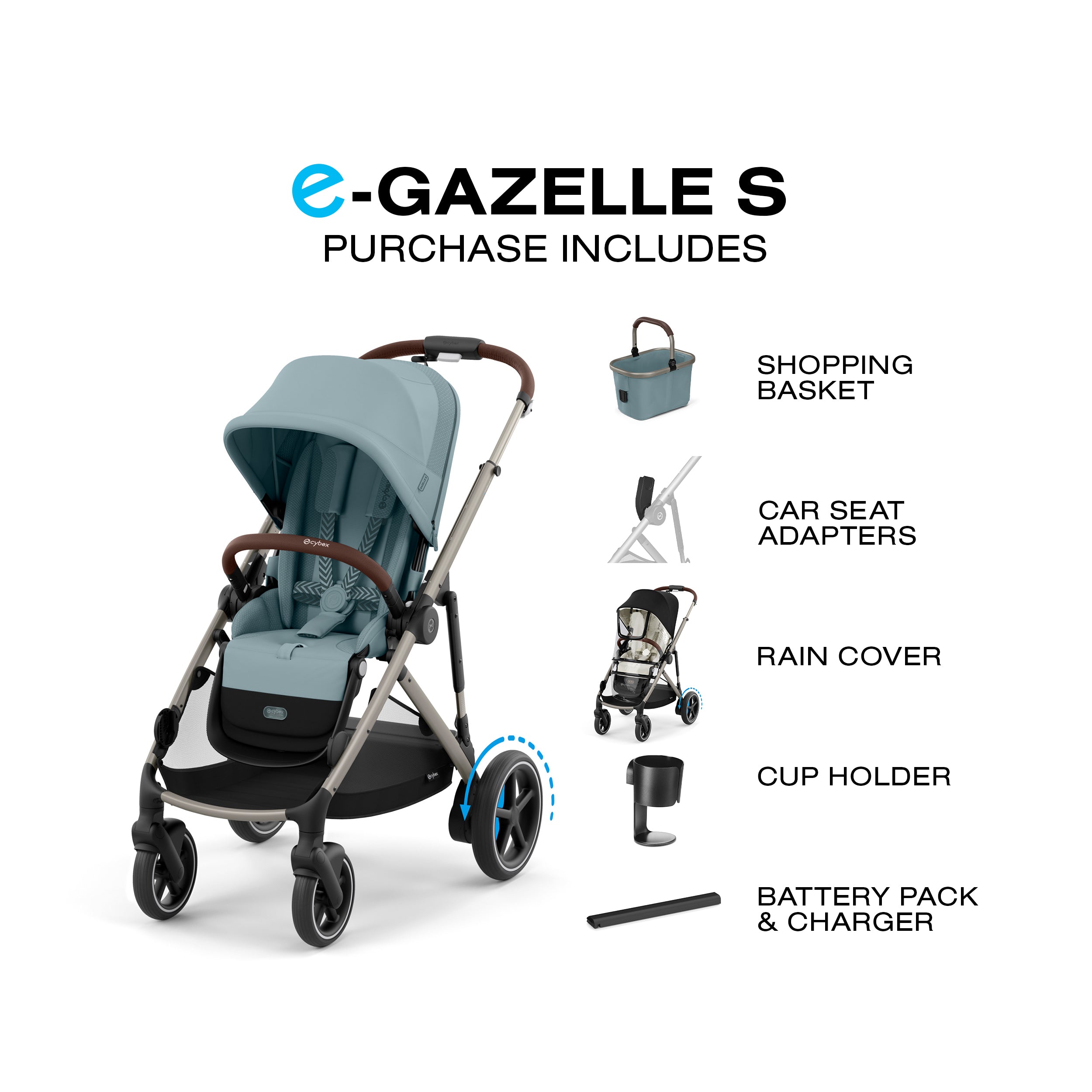 cybex gazelle shopping basket Cybex e-Gazelle S Electronic Assist Stroller, Taupe Frame/Stormy Blue