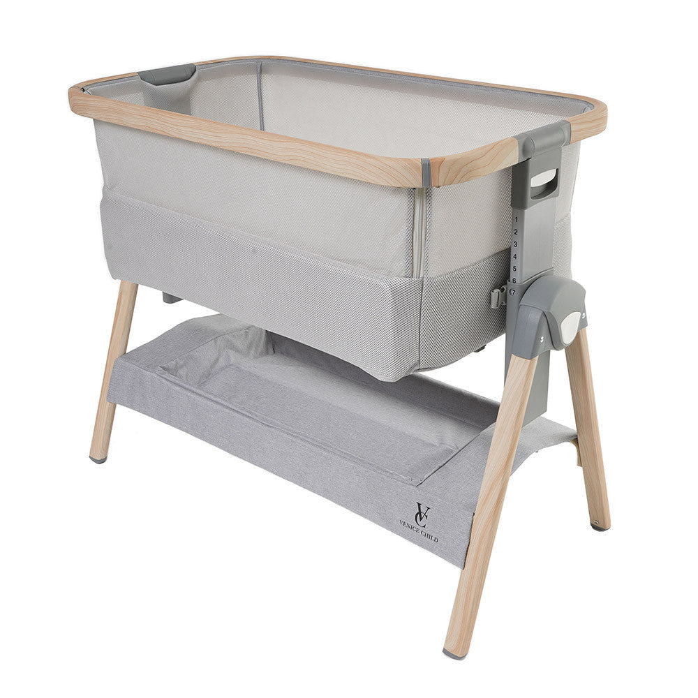 Venice Child California Dreaming Bedside Bassinet in Gray Wood- Bambi Baby