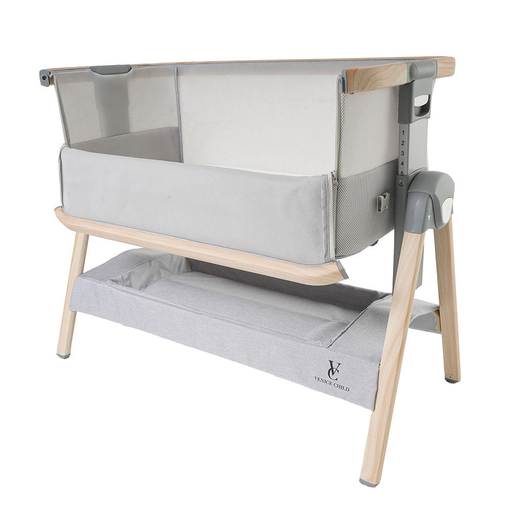 Venice Child California Dreaming Bedside Bassinet in Gray Wood- Bambi Baby