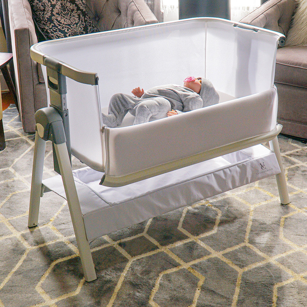 Venice Child California Dreaming Bedside Bassinet in Gray Wood- Bambi Baby