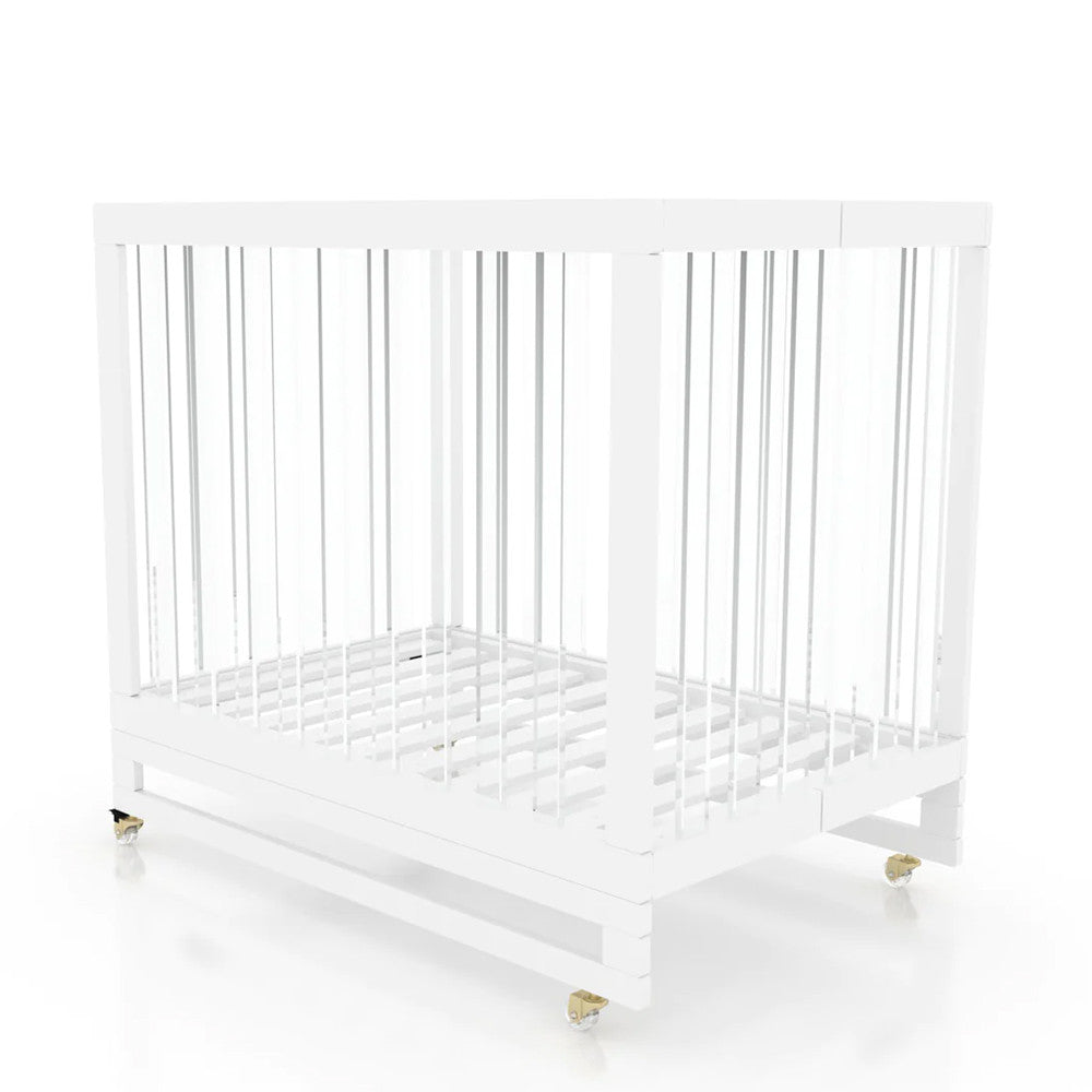 Melo Caress Crib  in White/Gold/Acrylic - Standard Mini Crib Size- Bambi Baby