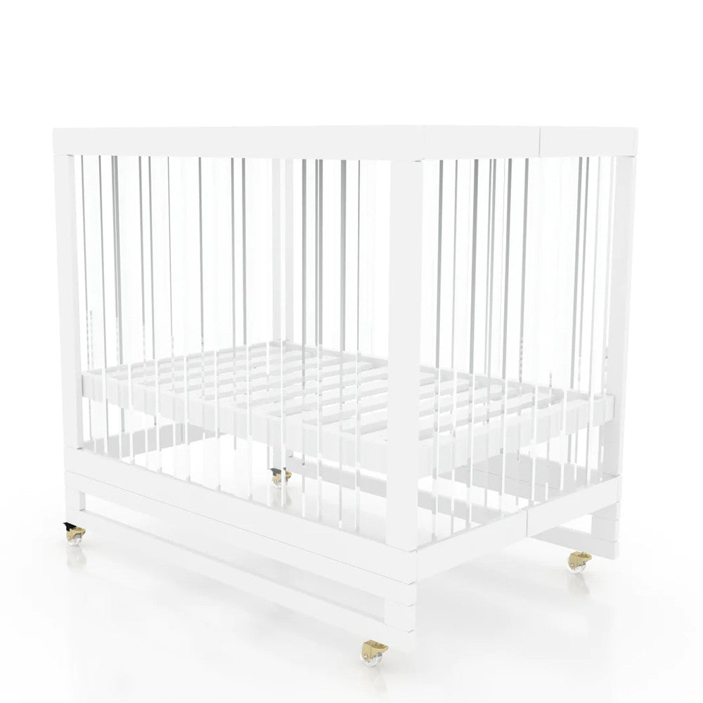 Melo Caress Crib  in White/Gold/Acrylic - Standard Mini Crib Size- Bambi Baby