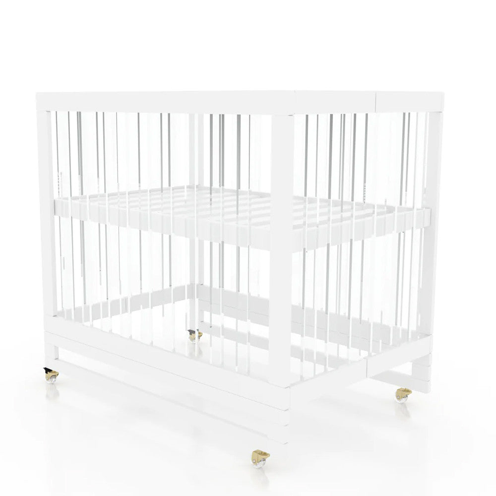 Melo Caress Crib  in White/Gold/Acrylic - Standard Mini Crib Size- Bambi Baby