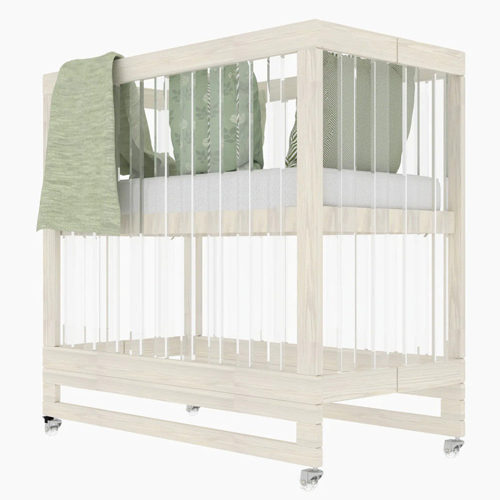 Melo Caress Mini Crib in Washed White/Acrylic - Standard Cradle Size- Bambi Baby