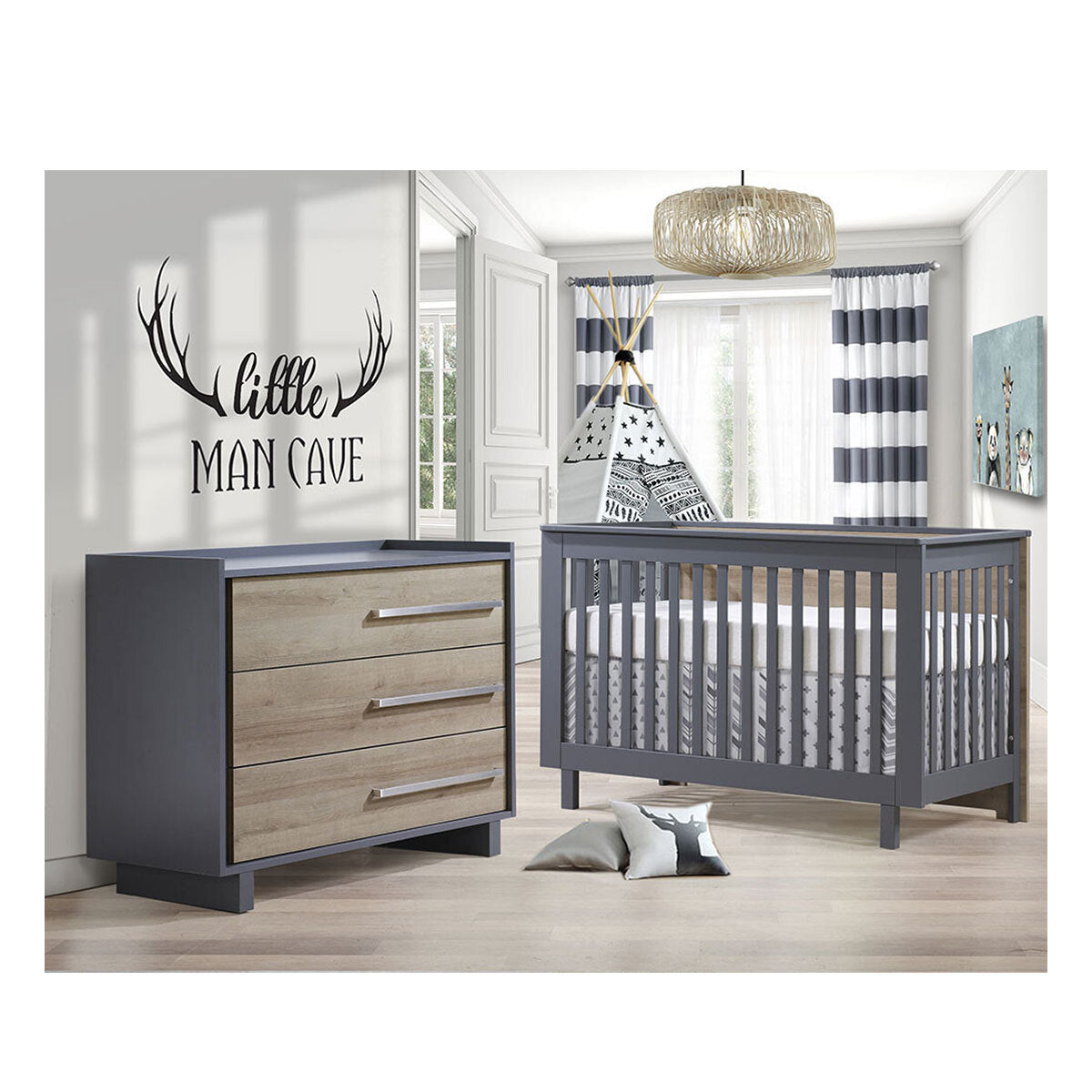 Tulip by Natart Urban Convertible Crib and 3 Drawer Dresser XL- Bambi Baby