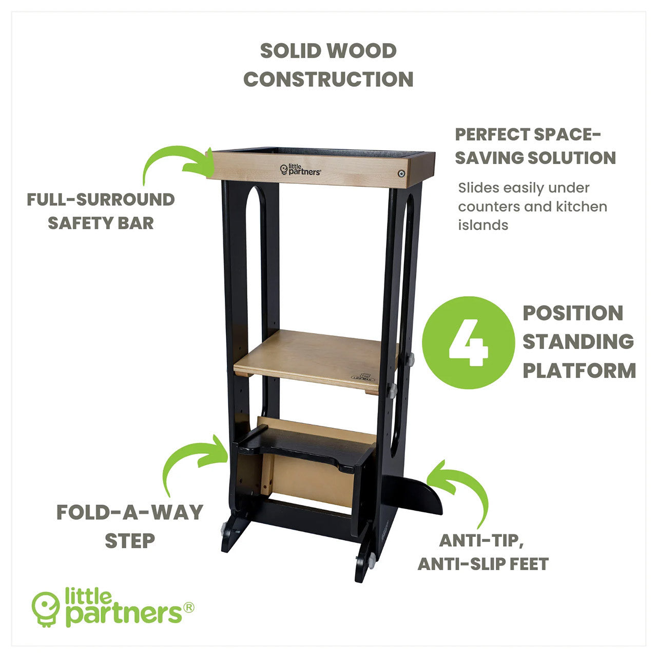 Little Partners Learning Towers - Charcoal w/ Natural Platform- Bambi Baby