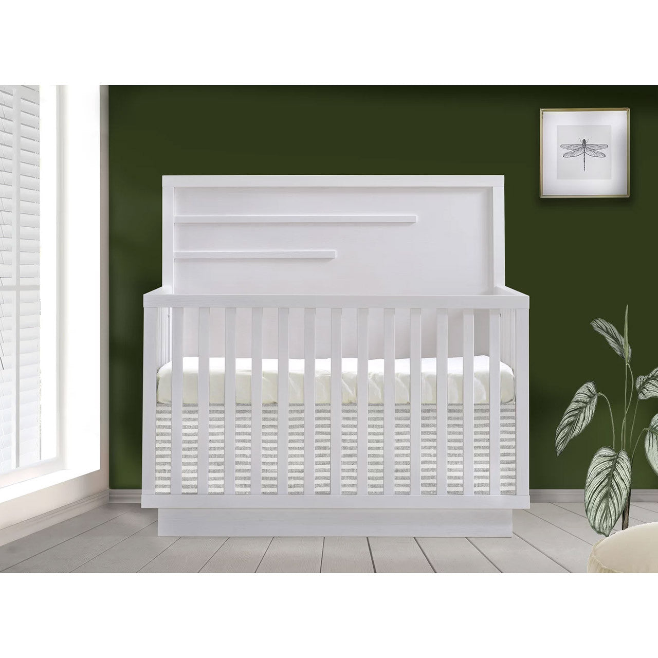 Natart Como Crib-To-Double With Horizontal Moulding in White- Bambi Baby