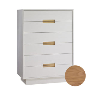 White/Rustic Oak Natart Como Tall Chest 6 Drawers with Wood Grain Swatch - Angled View | Bambi Baby
