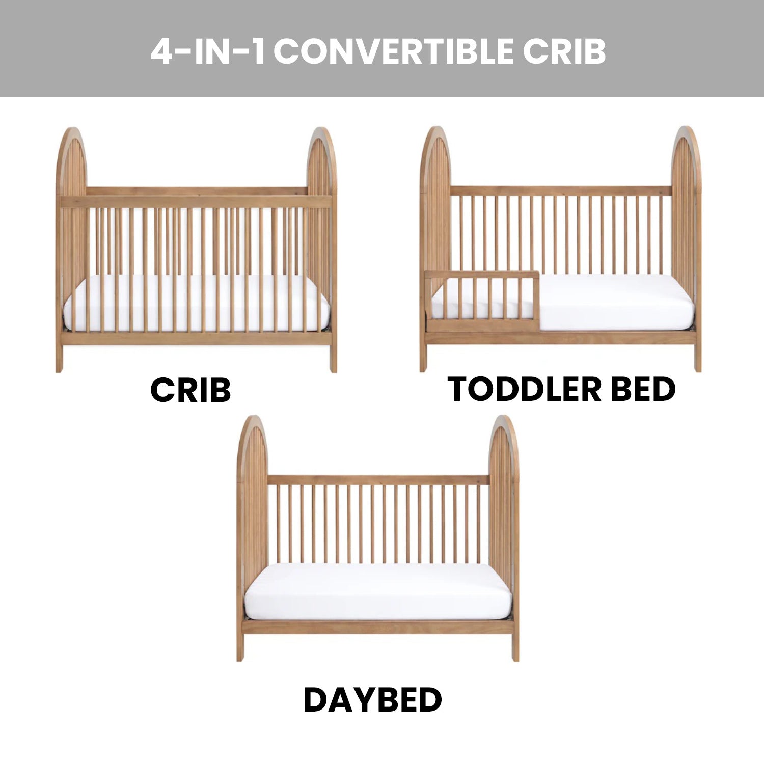 Soho Baby Everlee 3 in 1 Convertible Crib - Honey Wood- Bambi Baby