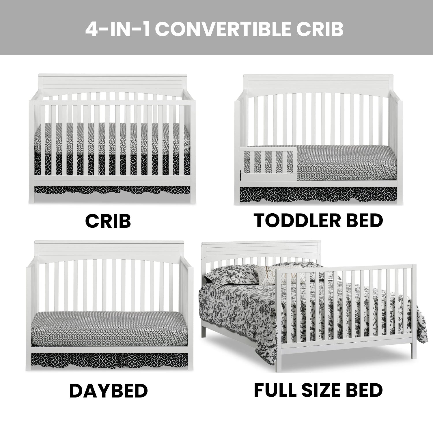 Oxford Baby Harper 4 in 1 Convertible Crib in Snow White- Bambi Baby