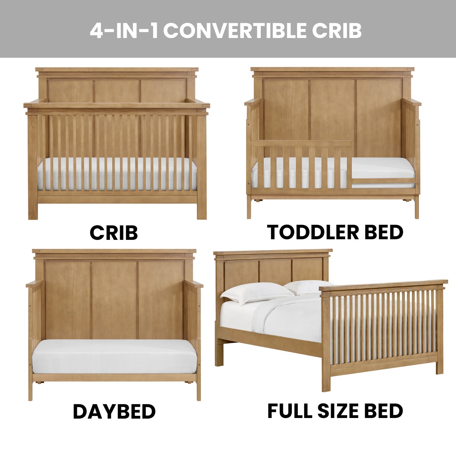 Soho Baby Mystic 4 in 1 Convertible Crib - Honey Wood- Bambi Baby