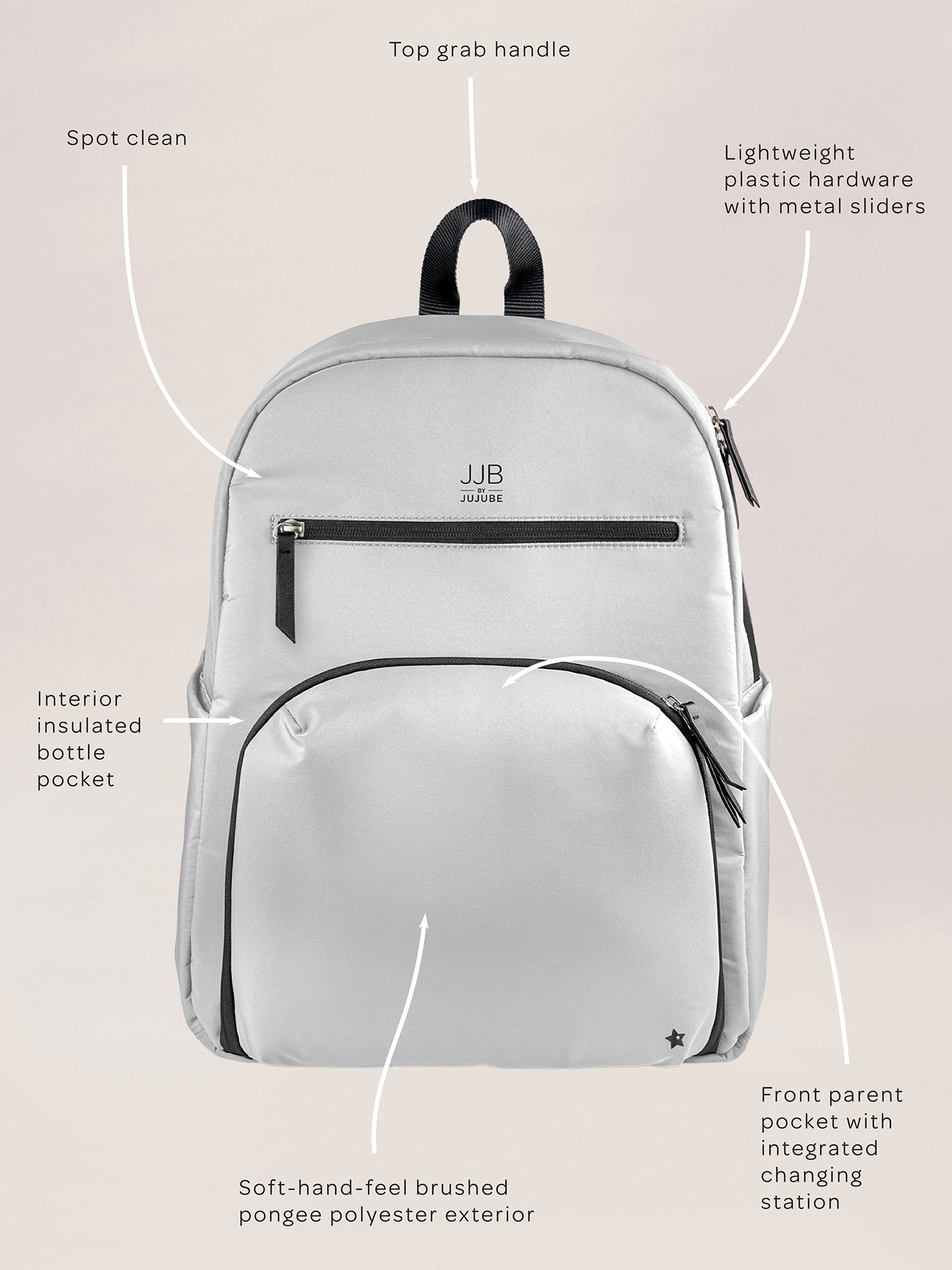 JuJuBe Deluxe Backpack Diaper Bag - Grey- Bambi Baby
