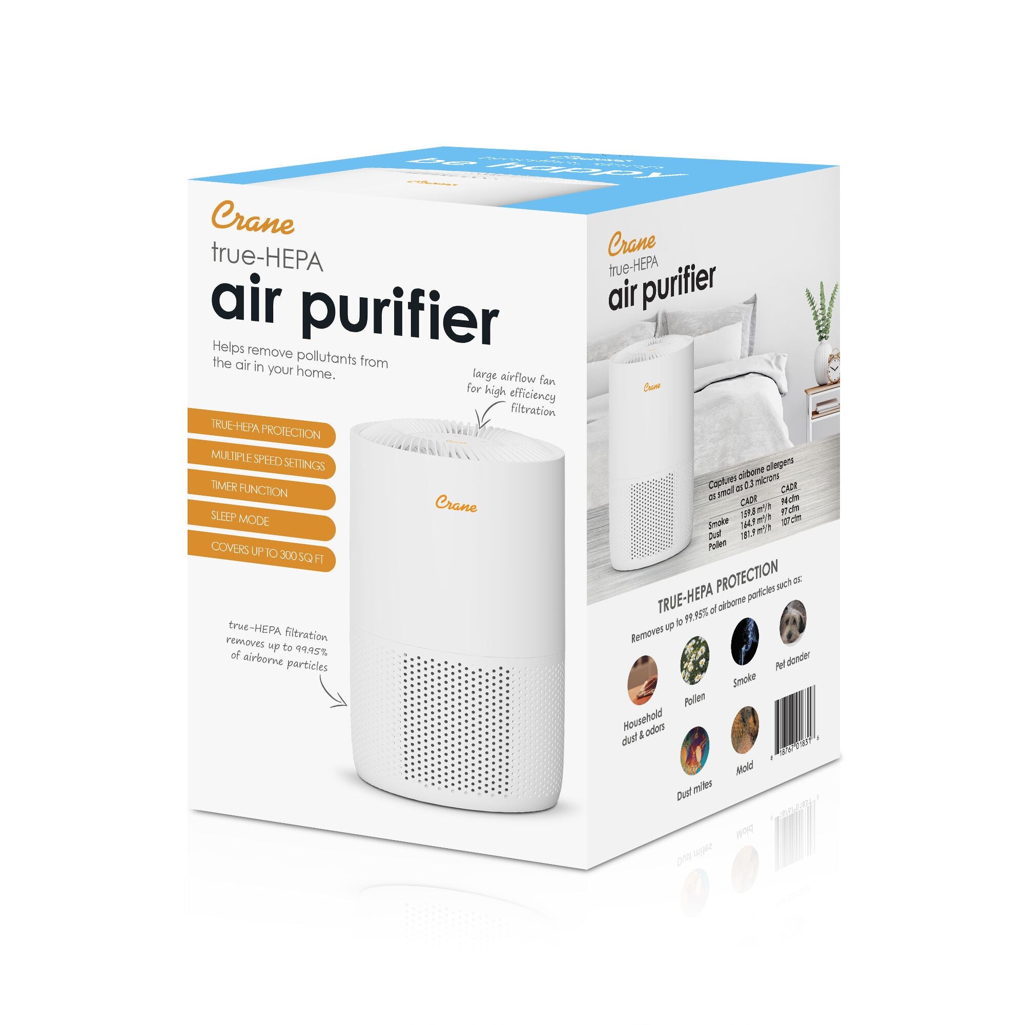 Crane Baby Crane True HEPA Air Purifiers for Home, Up To 300 Sq Ft - White- Bambi Baby