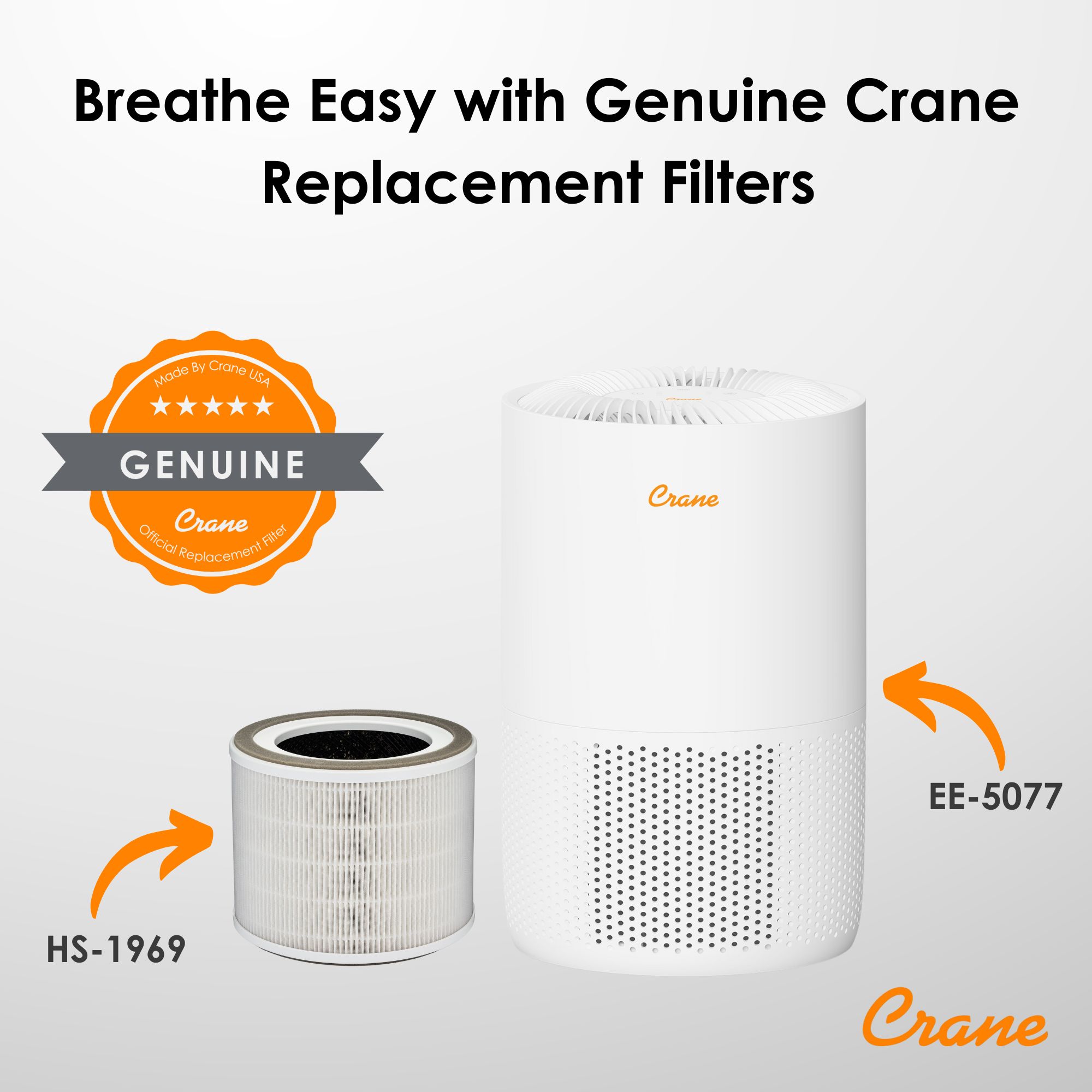 Crane Baby Crane True HEPA Air Purifiers for Home, Up To 300 Sq Ft - White- Bambi Baby