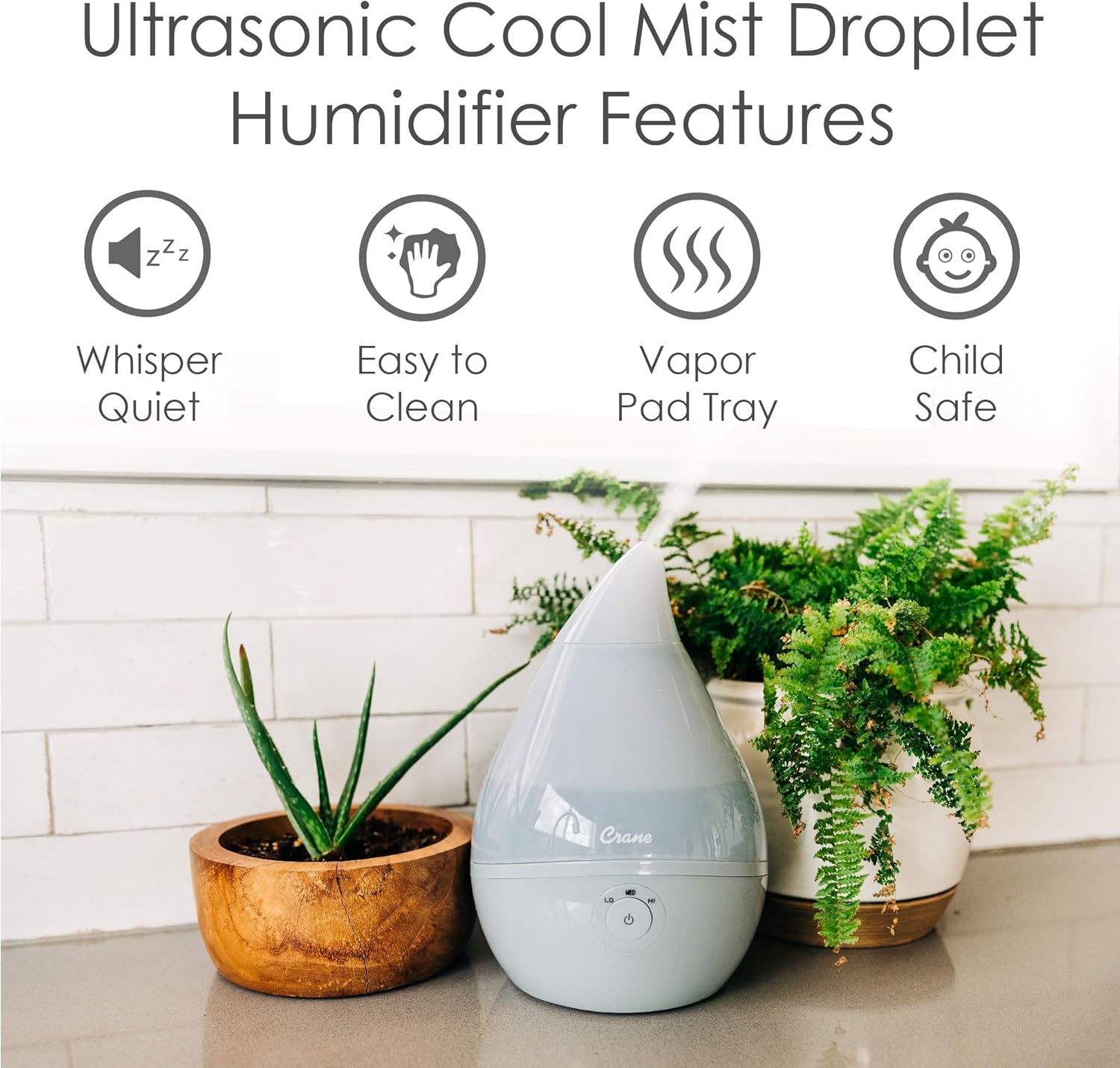 Crane Baby Droplet Cool-Mist Humidifier with Vapor Tray, 0.5. Gal- Bambi Baby