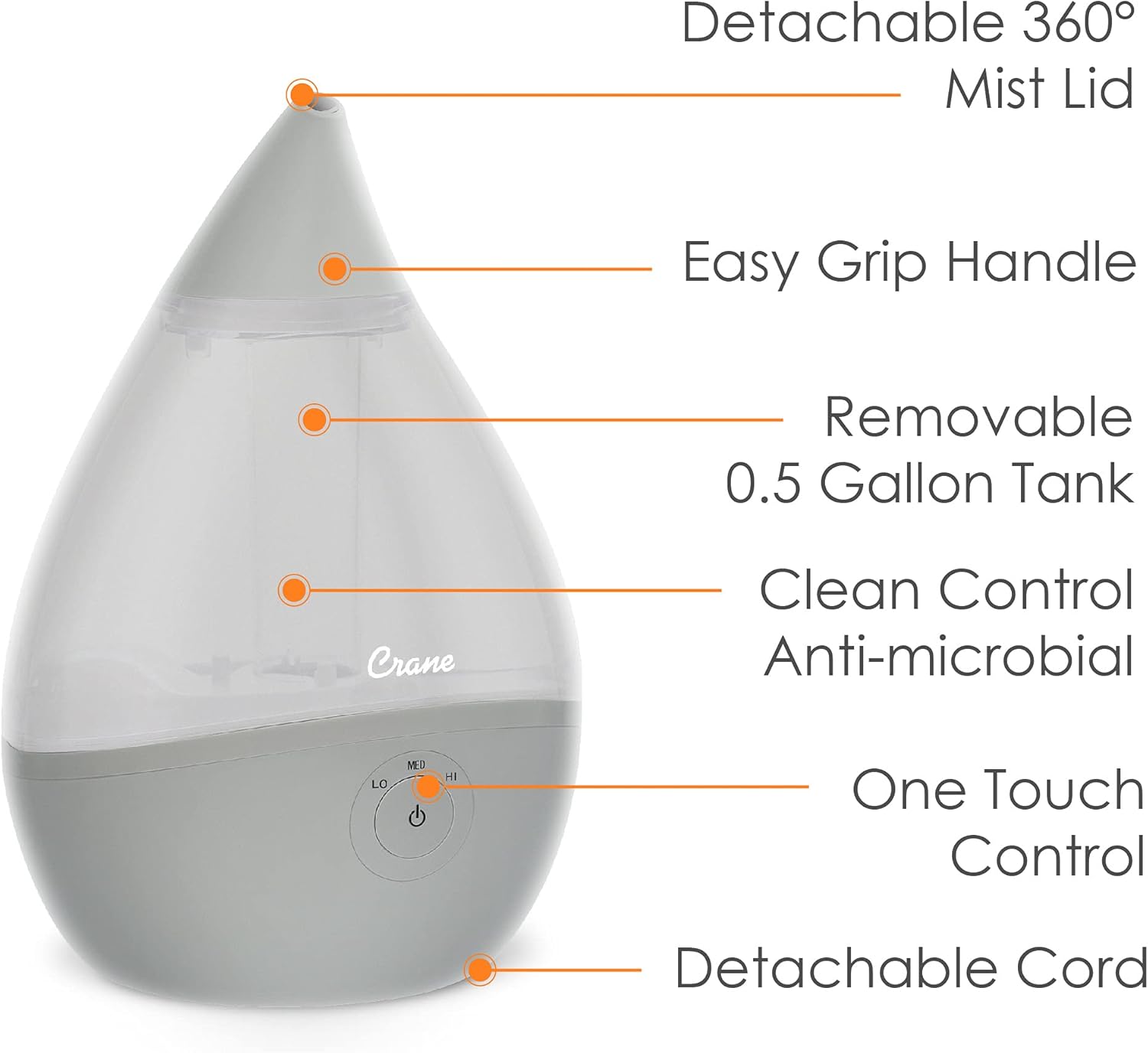 Crane Baby Droplet Cool-Mist Humidifier with Vapor Tray, 0.5. Gal- Bambi Baby