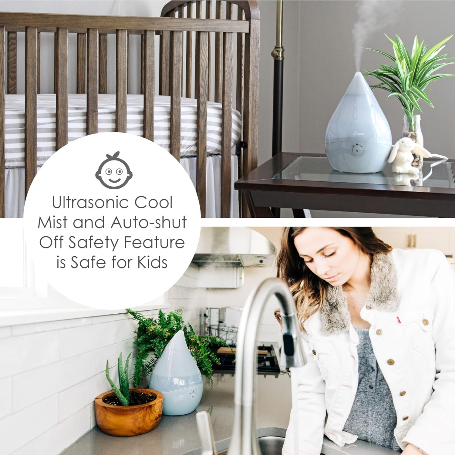 Crane Baby Droplet Cool-Mist Humidifier with Vapor Tray, 0.5. Gal- Bambi Baby