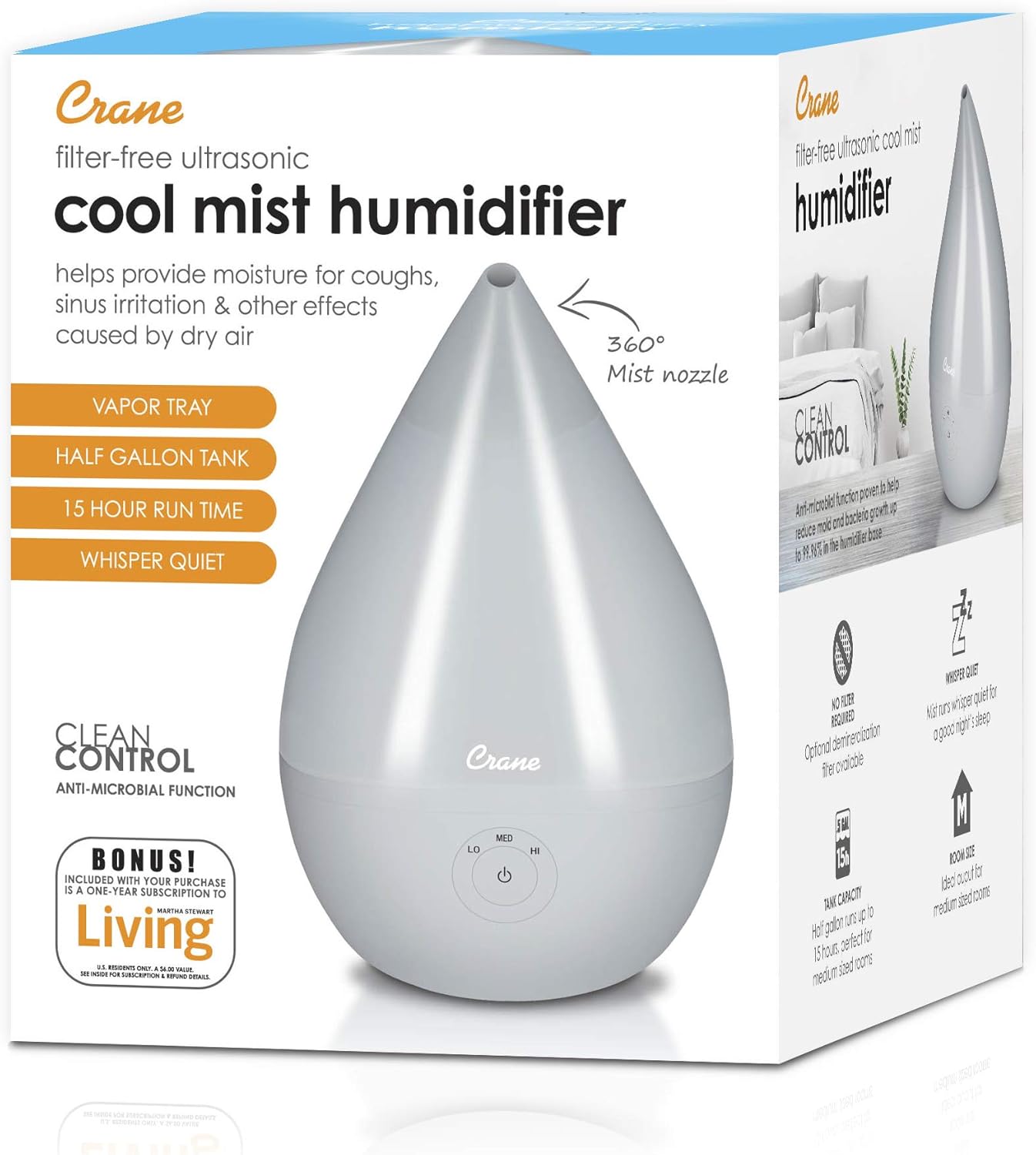 Crane Baby Droplet Cool-Mist Humidifier with Vapor Tray, 0.5. Gal- Bambi Baby