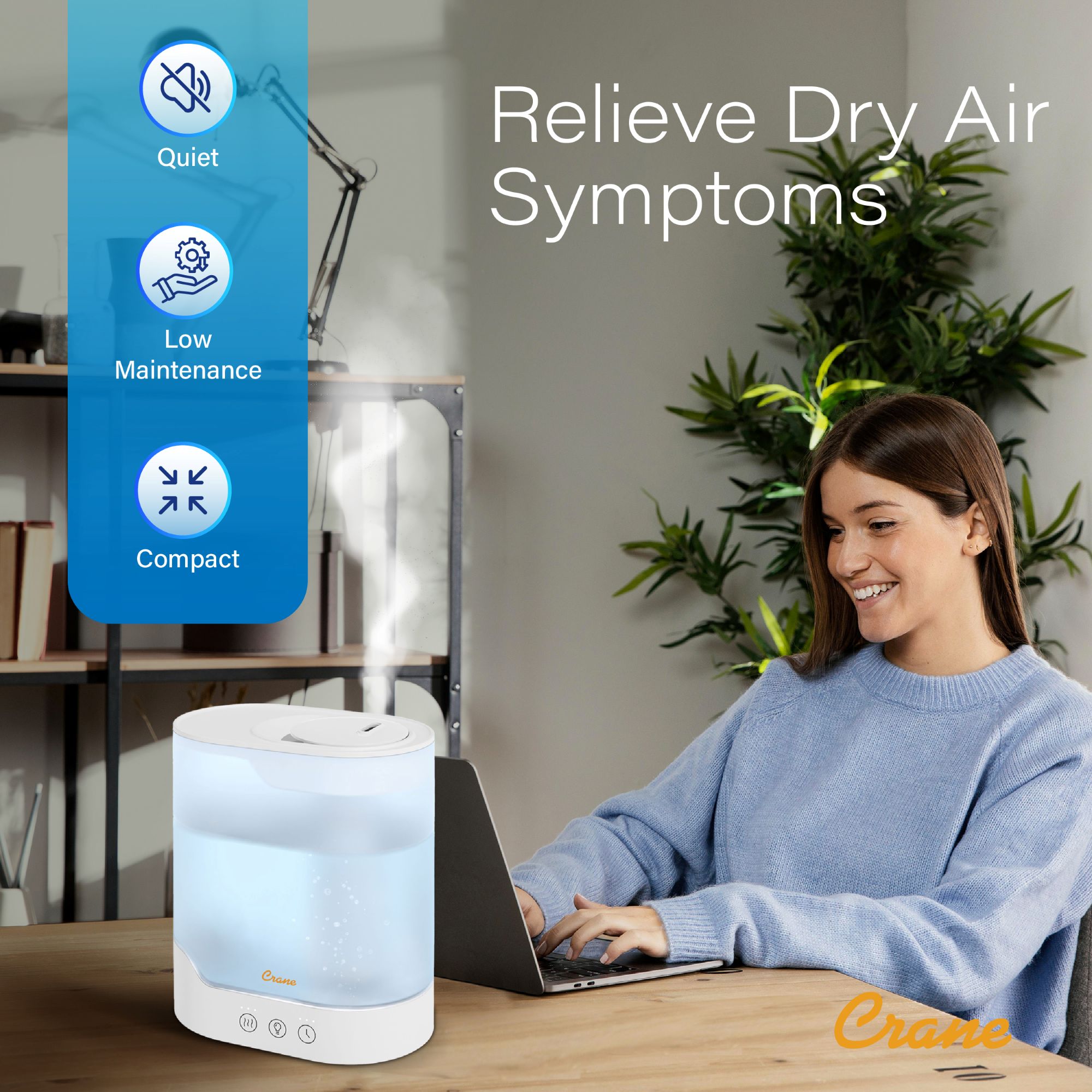 Crane Baby Crane 0.7 Gallon Top Fill Cool Mist Humidifier and Aroma Diffuser - White- Bambi Baby