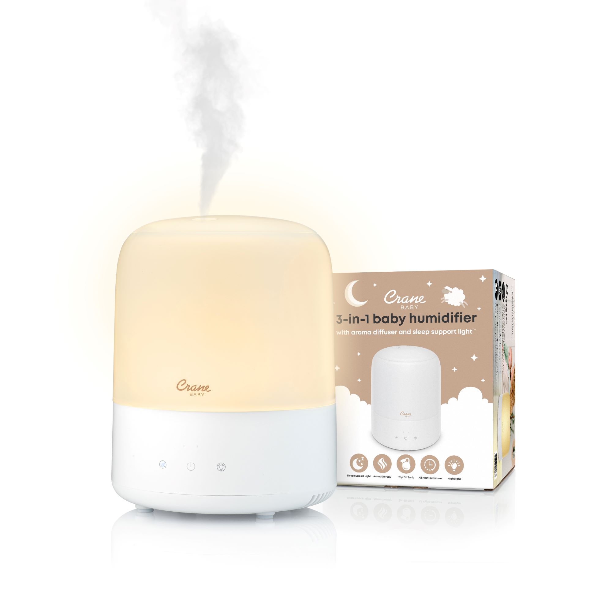 Crane Baby 3-in-1 Compact Humidifier for Baby Nursery | 0.5 Gallon with Sleep Support Light & Aroma Diffuser- Bambi Baby