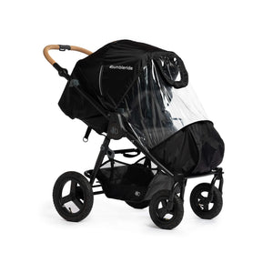 Clear Non-PVC Rain Cover on Black Bumbleride Era Stroller - 3/4 Angle | Bambi Baby