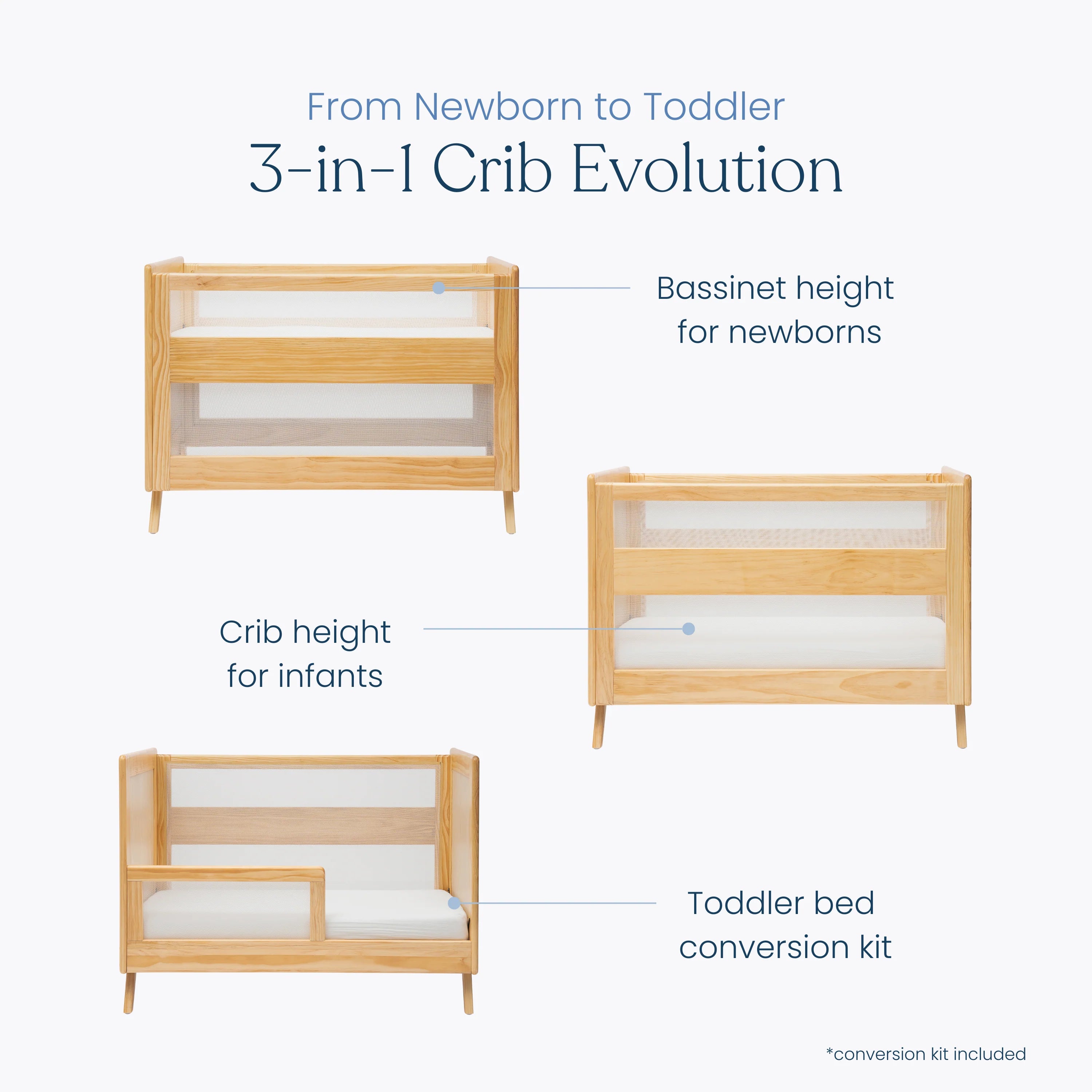 Halo 3-in-1 Convertible Full Size Breathable Mesh Crib- Bambi Baby