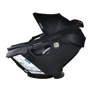 Black Orbit Baby G5+ Merino Wool Infant Car Seat - Bottom View with Base | Bambi Baby