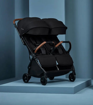 Black Silver Cross Jet Double Stroller - Front View | Bambi Baby