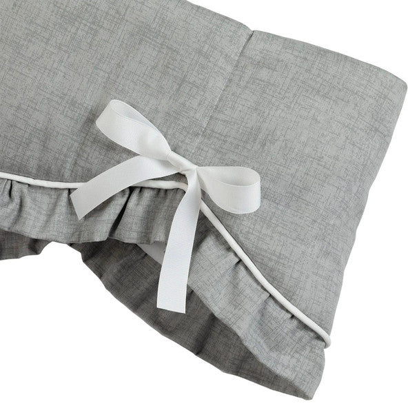 Liz and Roo Gray Crosshatch with Gray Crosshatch Ruffles and White Grosgrain Ties- Bambi Baby