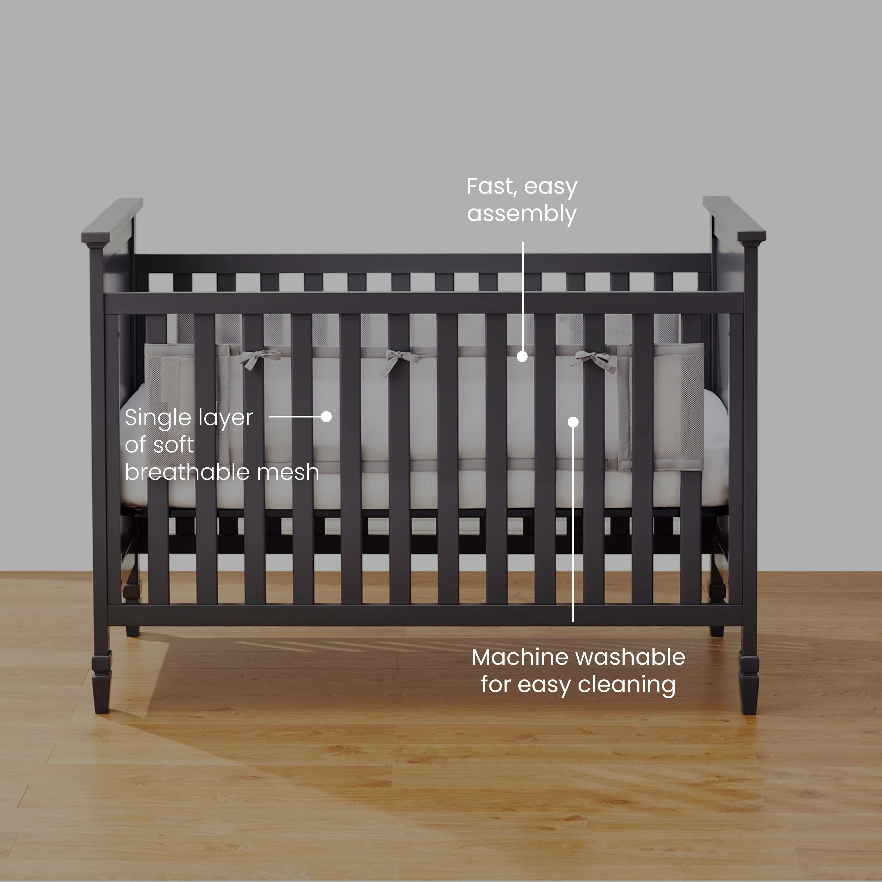 Halo Breathable Mesh Crib Liner for Full Sized Solid End Crib - White- Bambi Baby