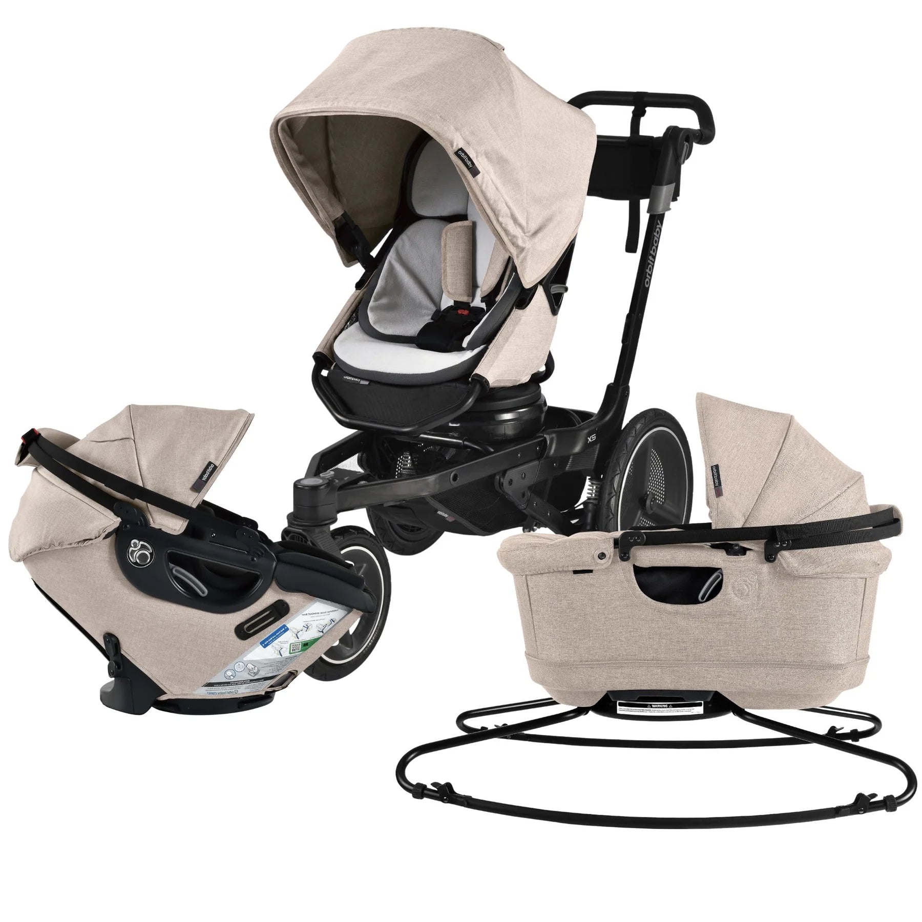 Orbit Baby Jog, Lounge, & Ride Travel System Mélange Flax