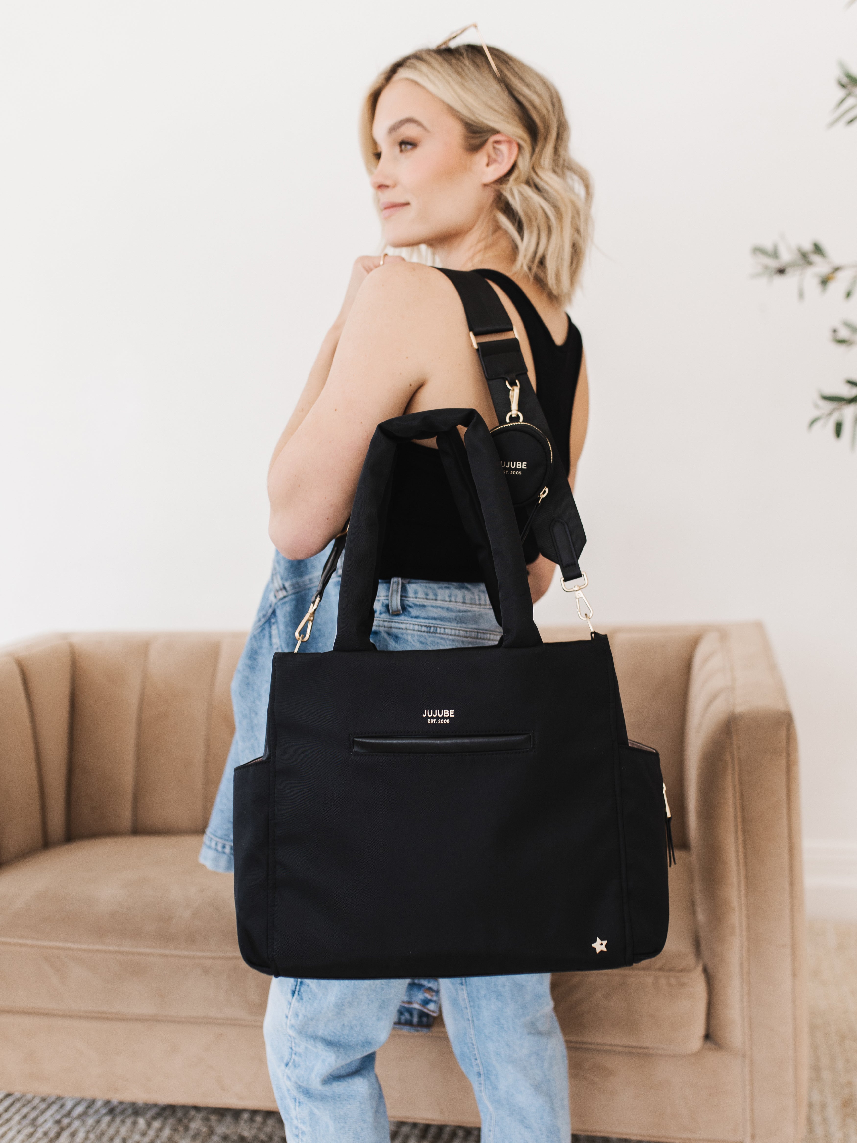 JuJuBe Utility-Strap Tote Diaper Bag - Black- Bambi Baby