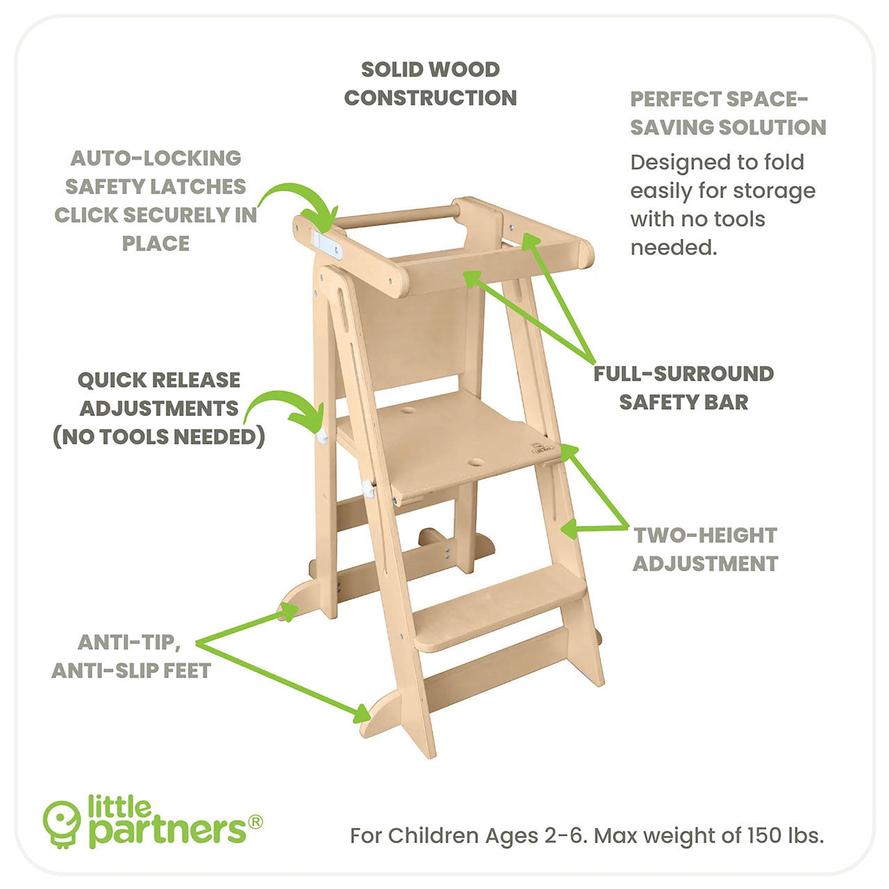 Little Partners Learn 'N Fold Learning Tower - Natural- Bambi Baby