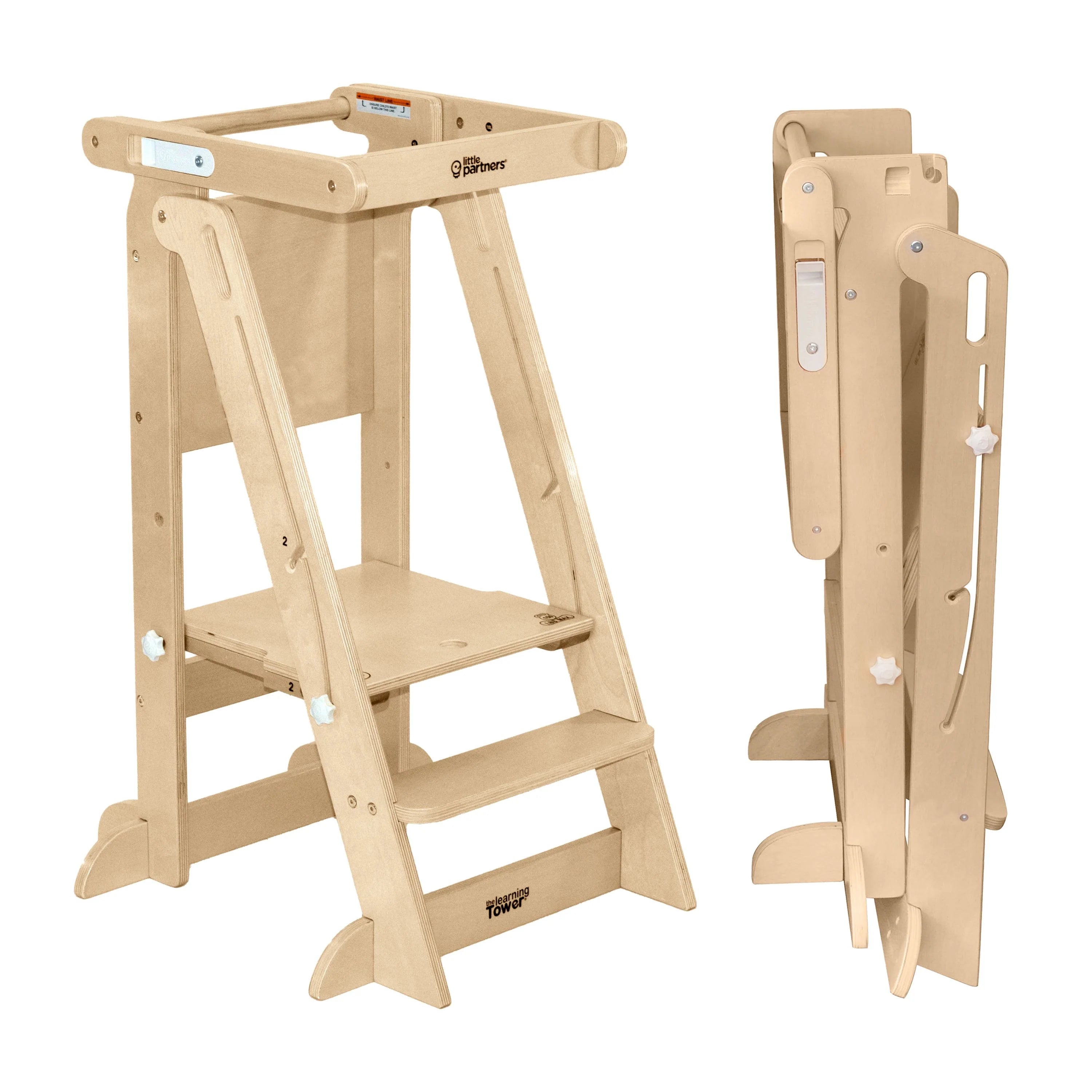 Natural Wood Little Partners Learn 'N Fold Learning Tower - Side by Side View | Bambi Baby