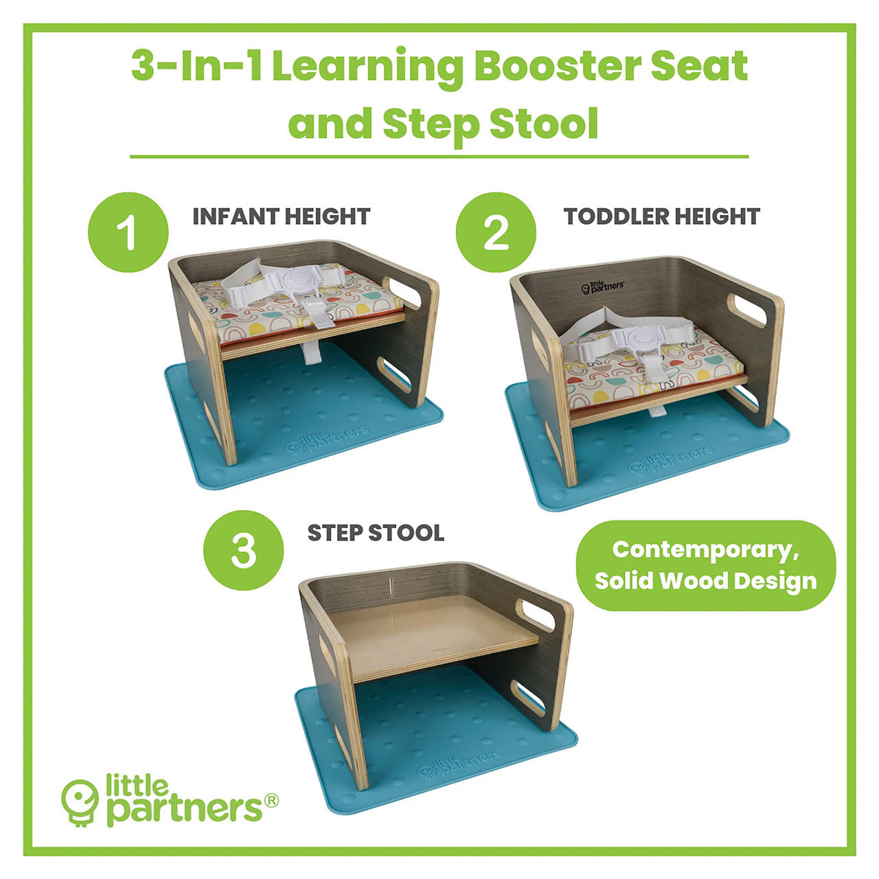 Little Partners 3-in-1 Learning Booster in Rainbows on Slate Grey- Bambi Baby