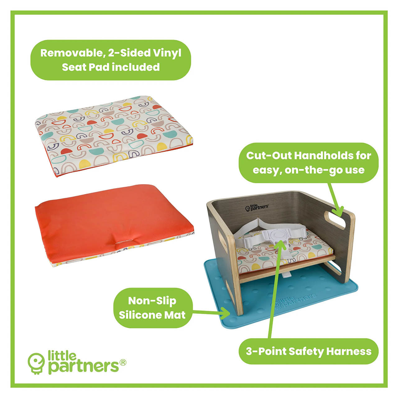Little Partners 3-in-1 Learning Booster in Rainbows on Slate Grey- Bambi Baby